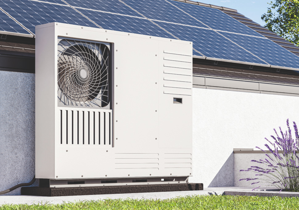 Innovative Wärmepumpe, die Solarenergie zur Heiz- und Kühltechnik nutzt – ideal für nachhaltige Gebäude.
