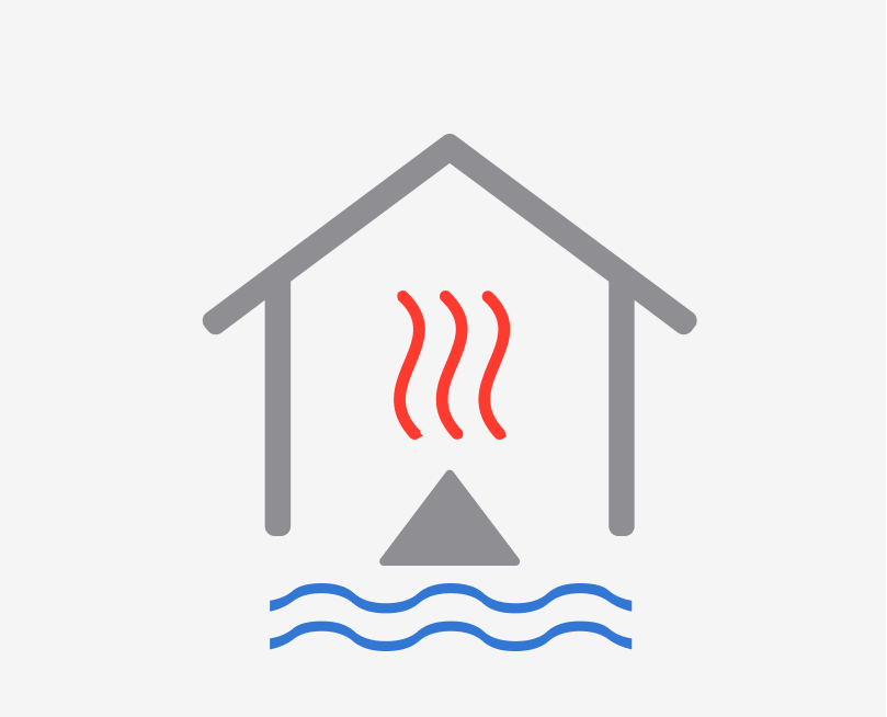 Illustration eines Hauses mit einer Wasserwärmepumpe, die ihre Funktionsweise veranschaulichen.